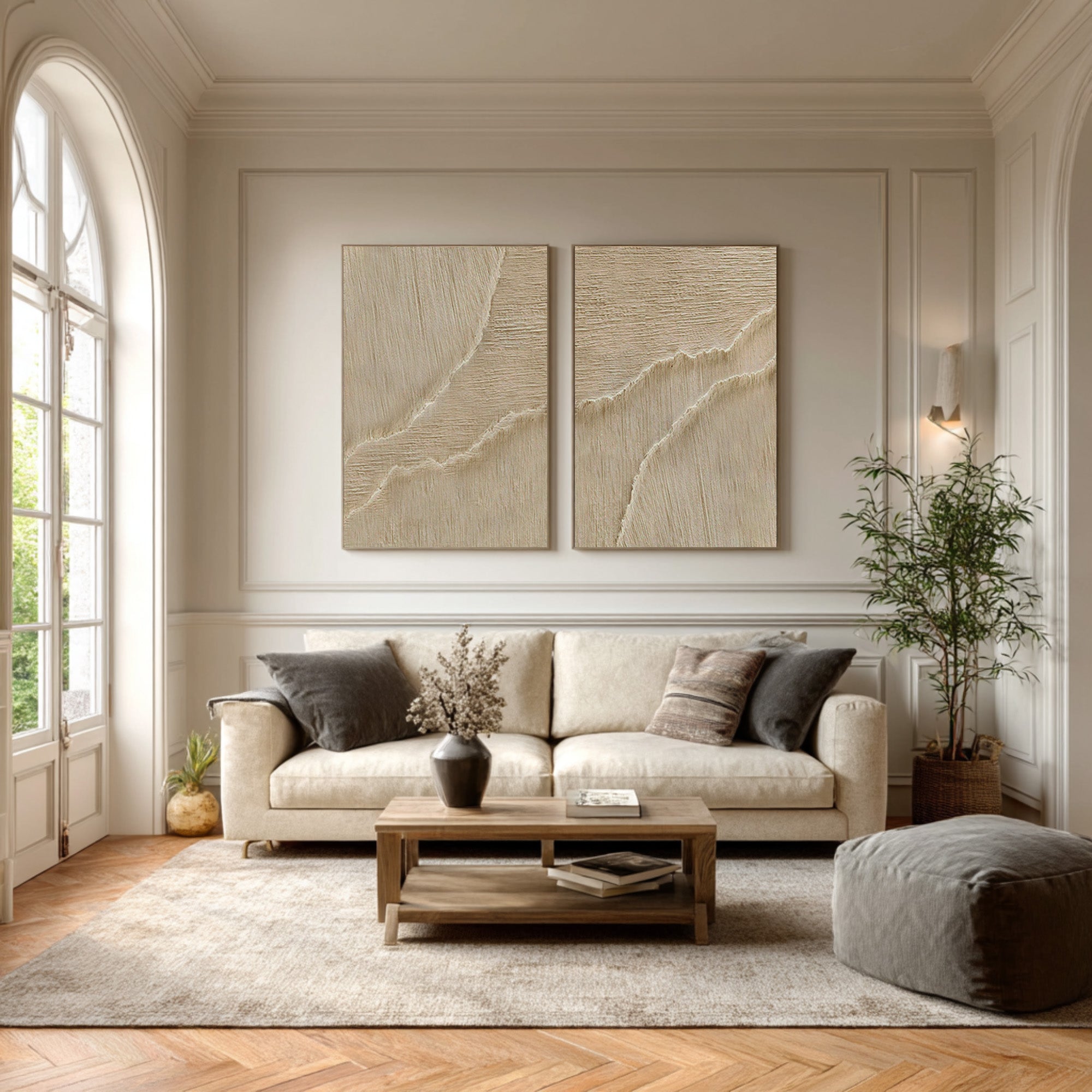 Large Beige Impasto Wall Art Set Of 2 #AG 074