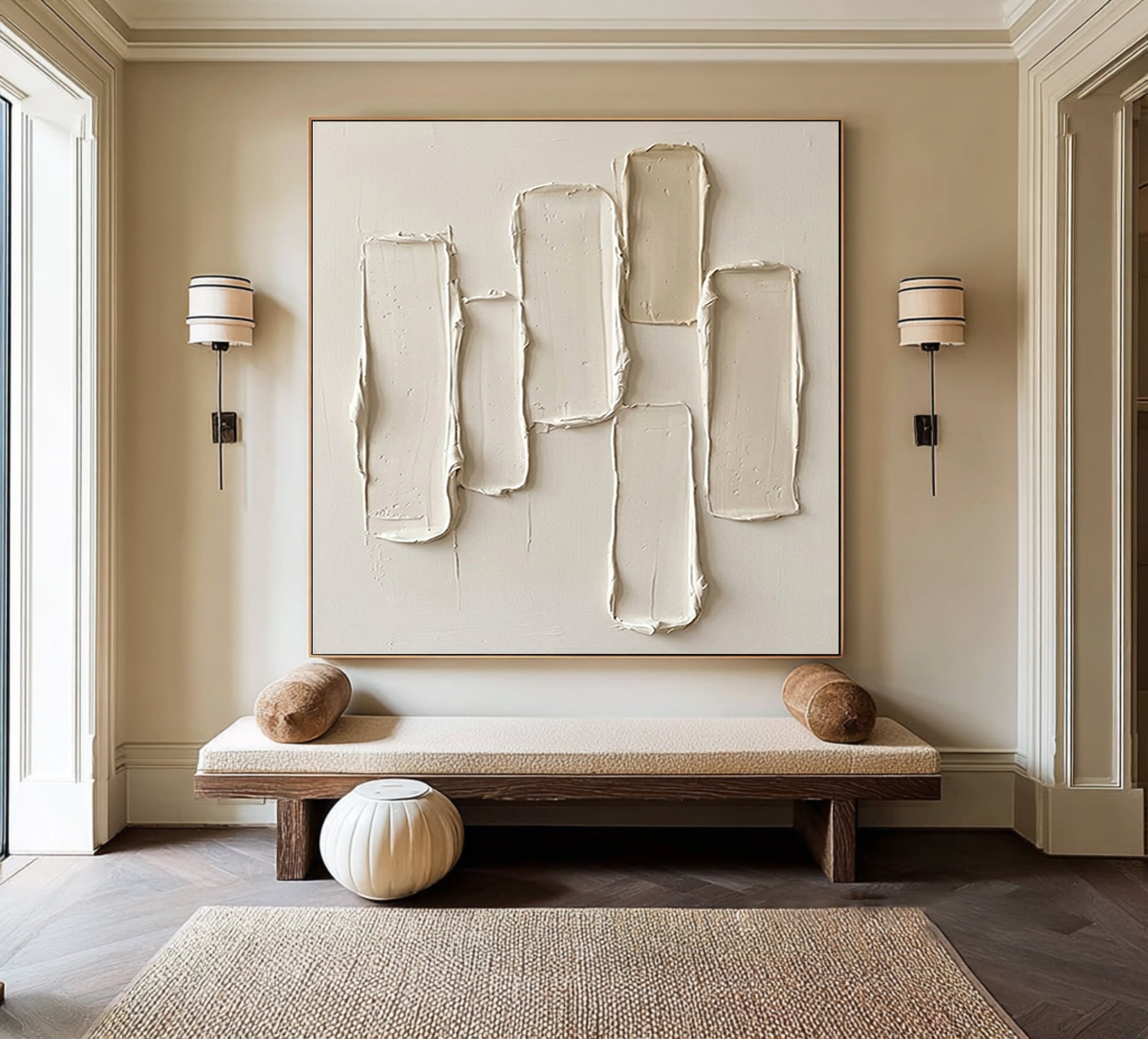 Large Quiet Vertical Structure Wall Art Contemporary Neutral Texture Painting