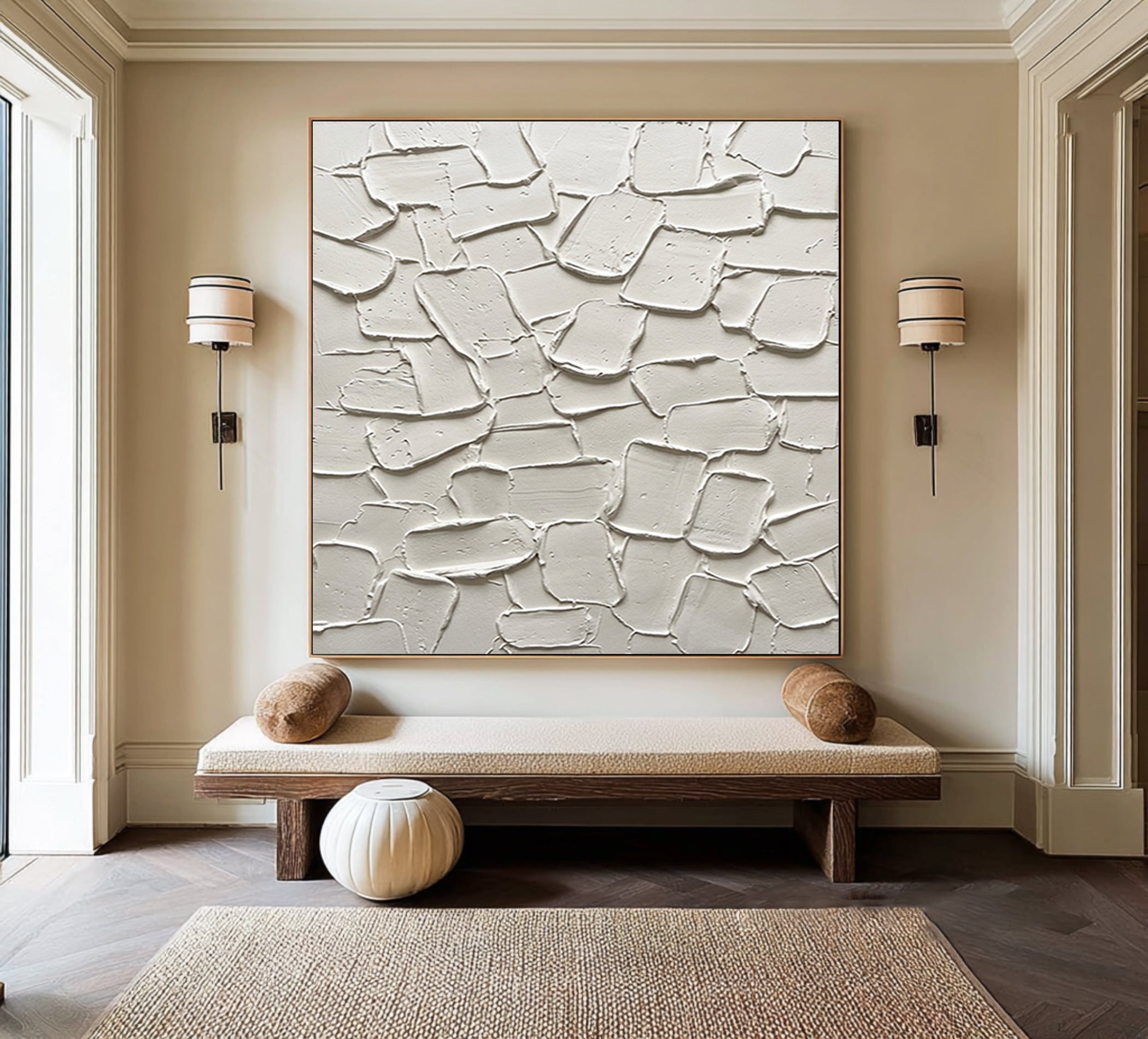 Large Layered Limestone Relief Wall Art Neutral Contemporary Texture Painting