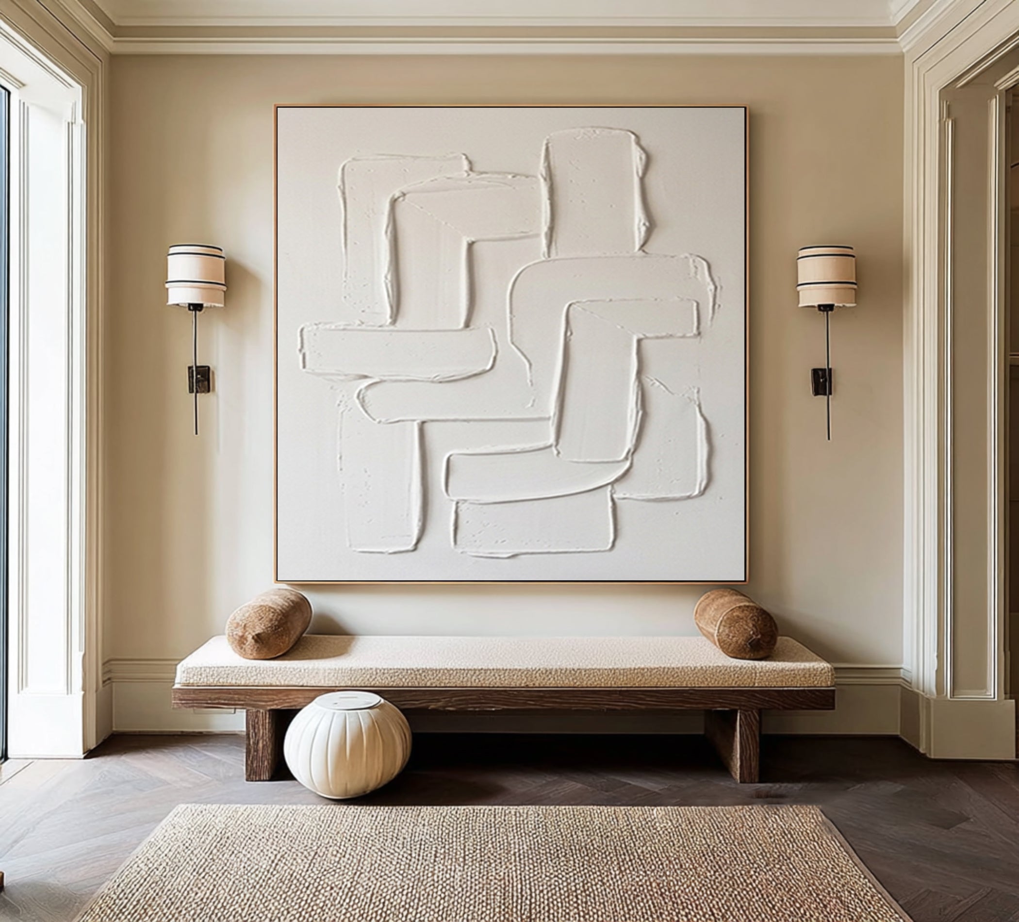 Large Neutral Textured Canvas Art Hand Painted Sculptural Wall Decor
