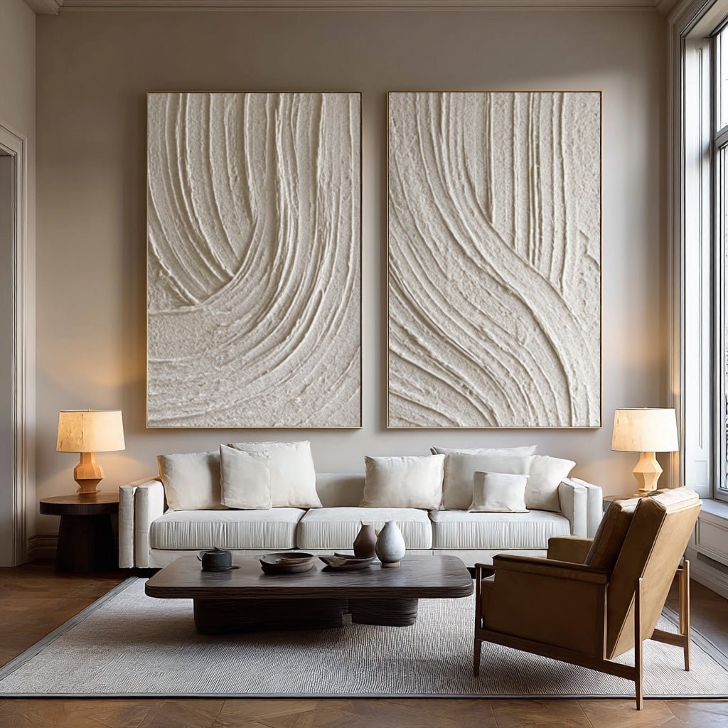 Oversized Beige Abstract Wall Art Panels Set Of 2 #AG 012