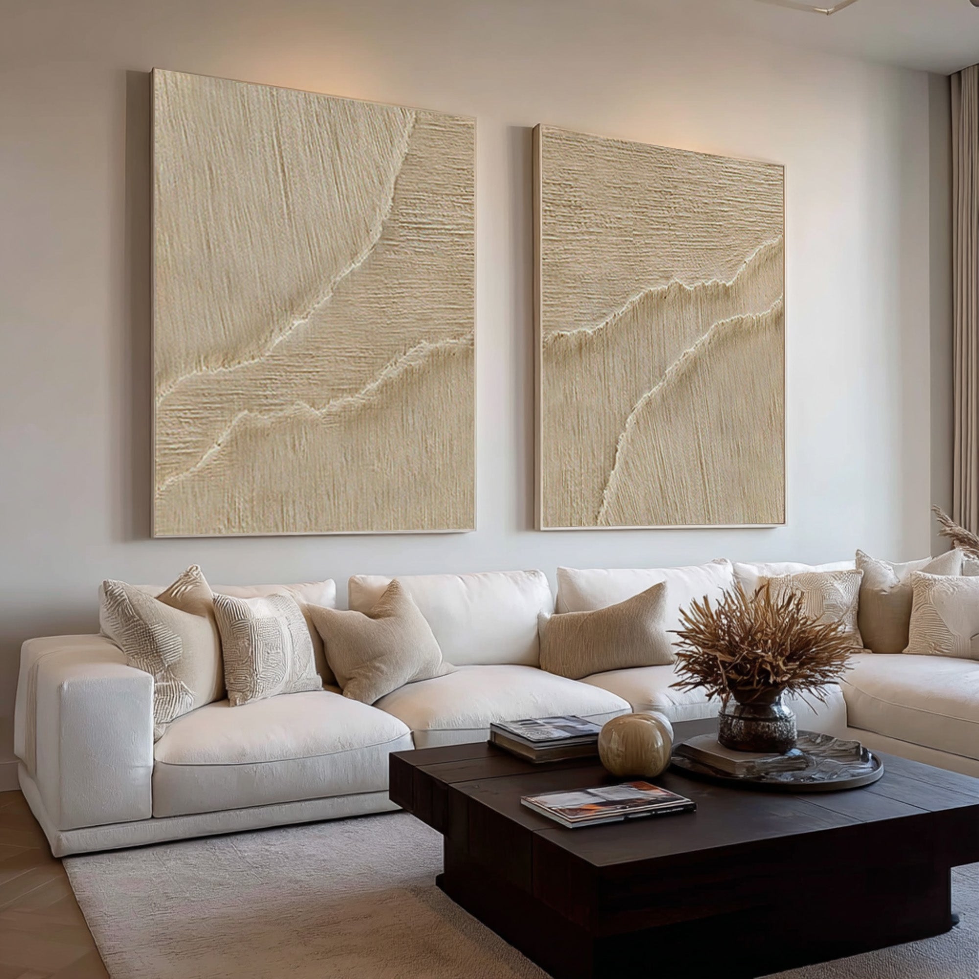 Large Beige Impasto Wall Art Set Of 2 #AG 074