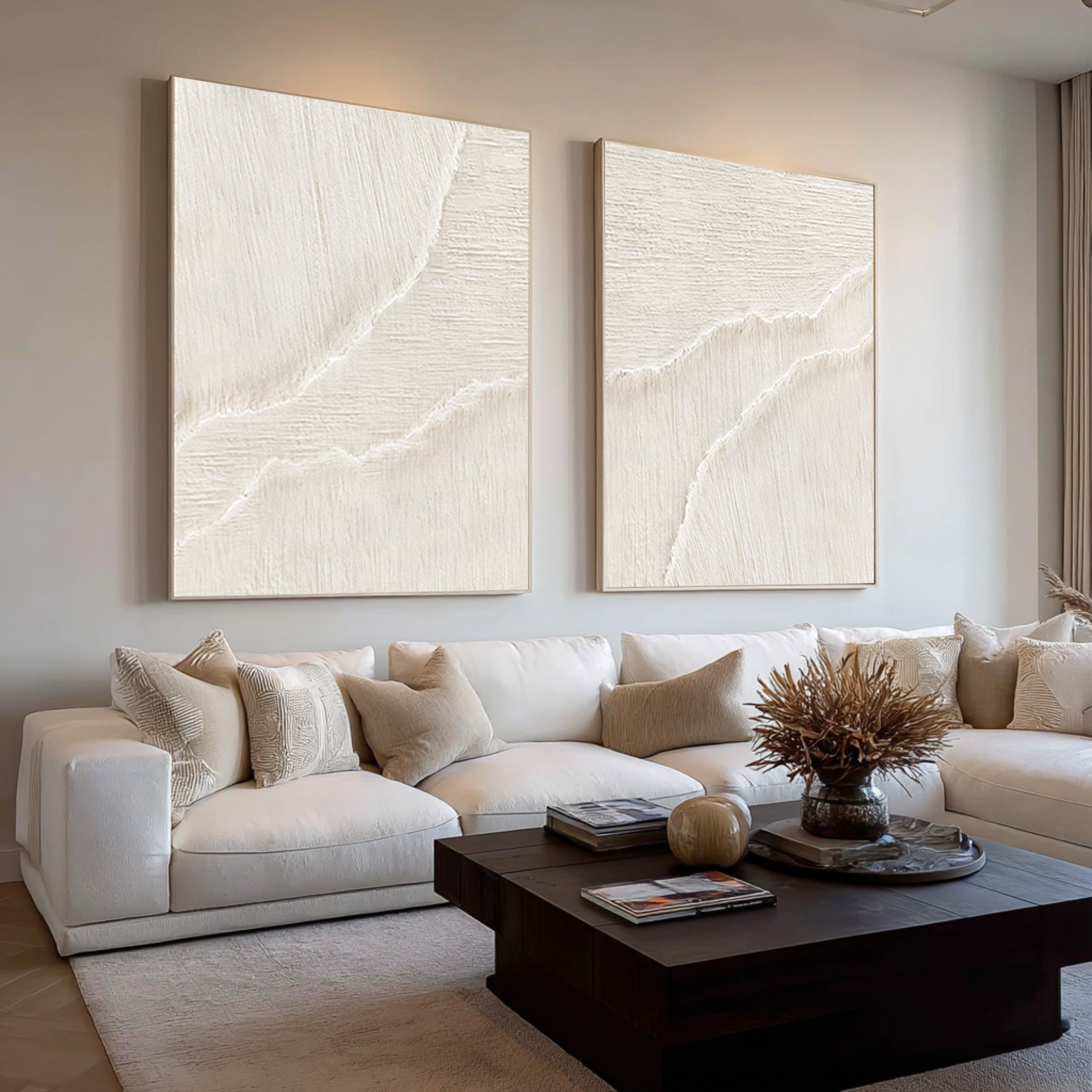 Diptych Textured Abstract Art - Modern Living Room Decor Set Of 2 #AG 073