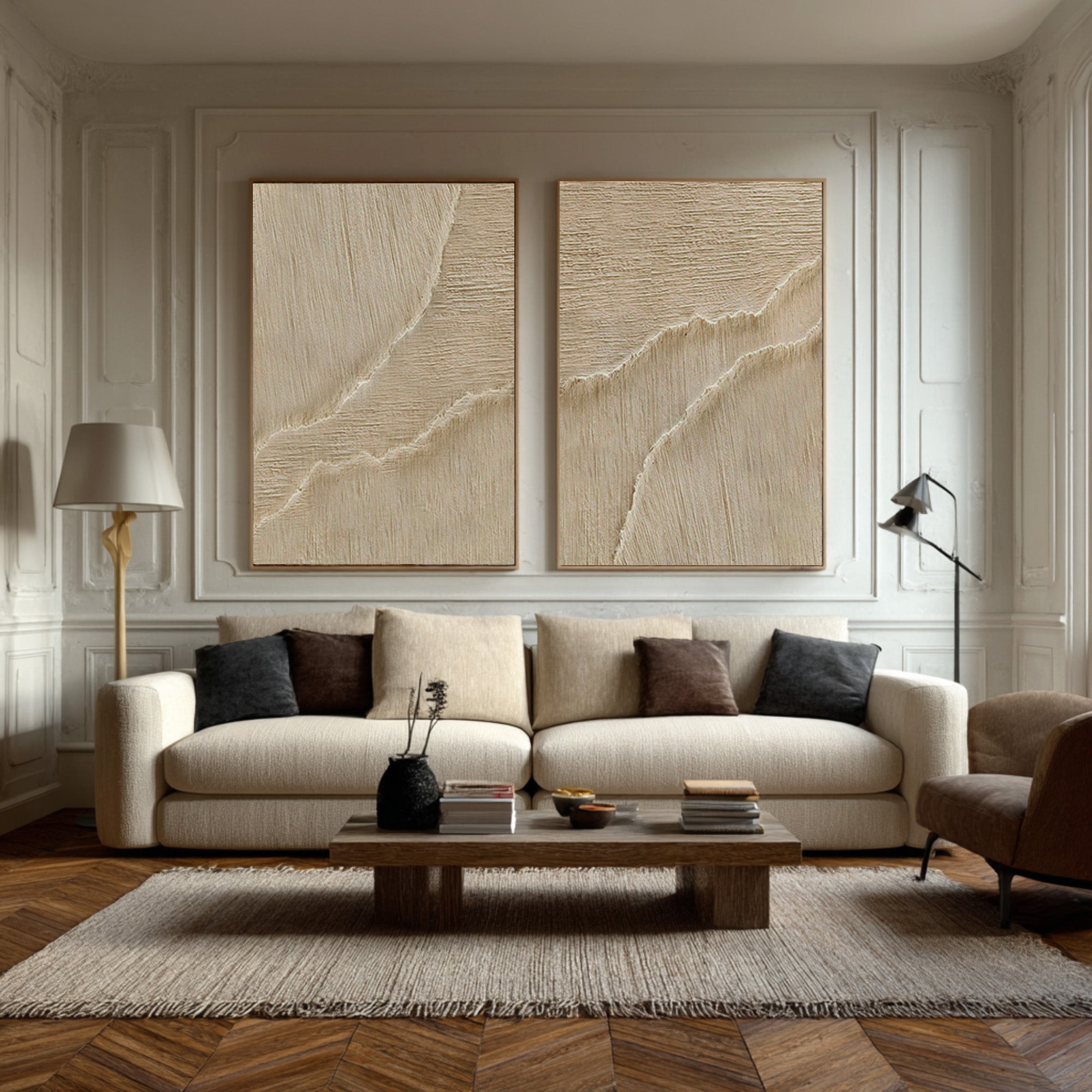 Large Beige Impasto Wall Art Set Of 2 #AG 074