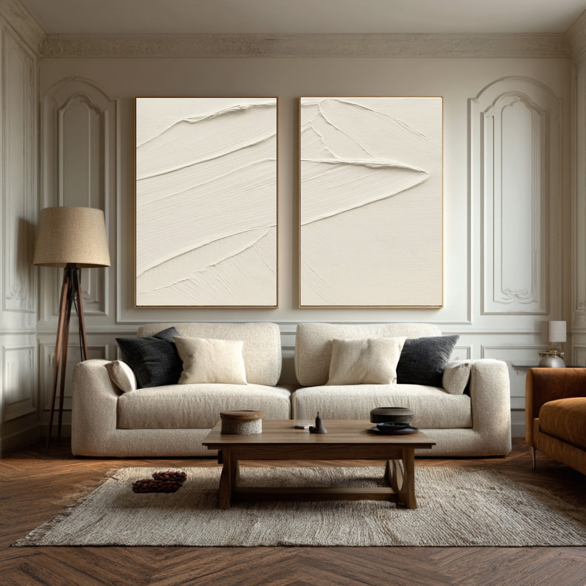 Minimalist White Textured Abstract Wall Art Set Of 2 #AG 077