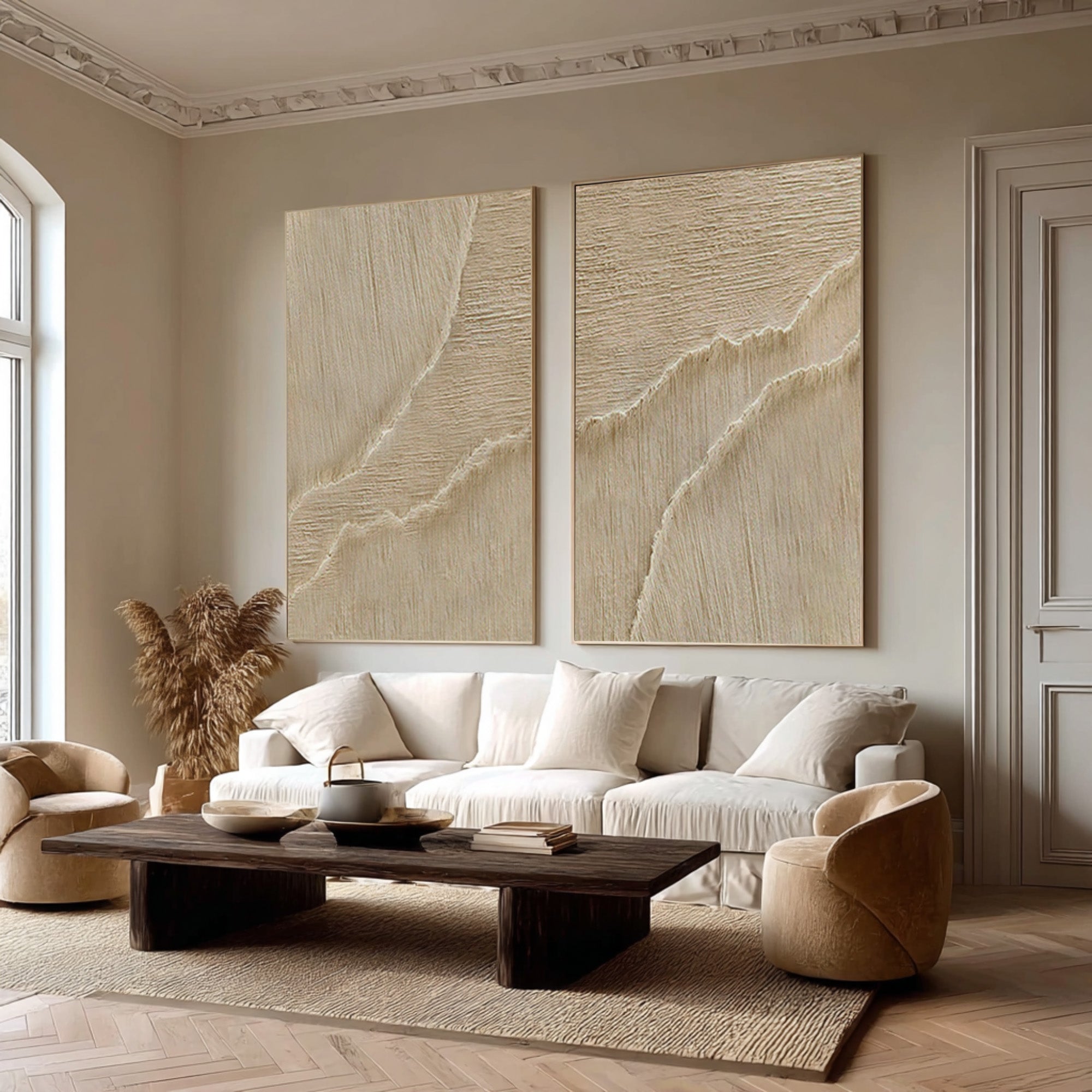 Large Beige Impasto Wall Art Set Of 2 #AG 074