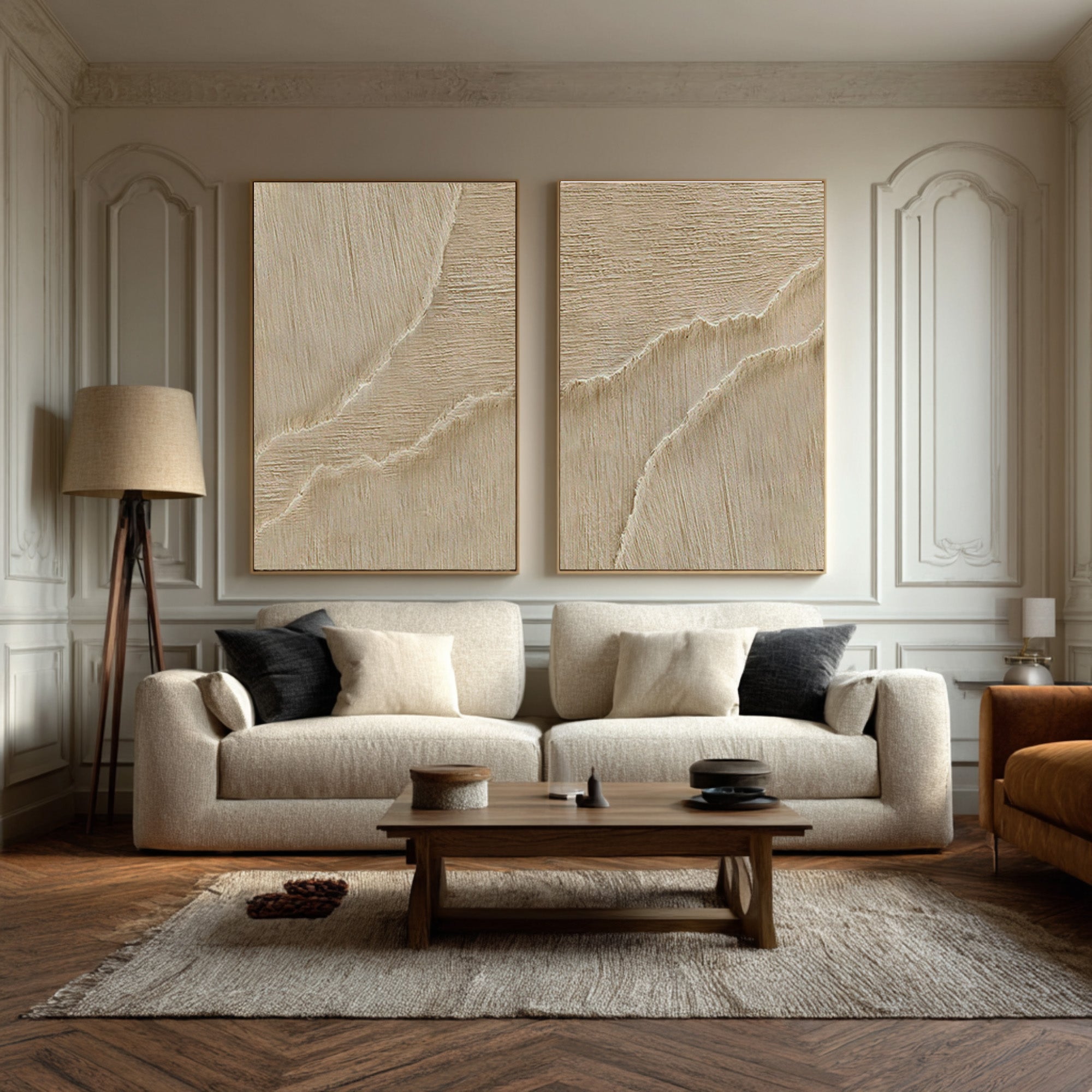 Large Beige Impasto Wall Art Set Of 2 #AG 074