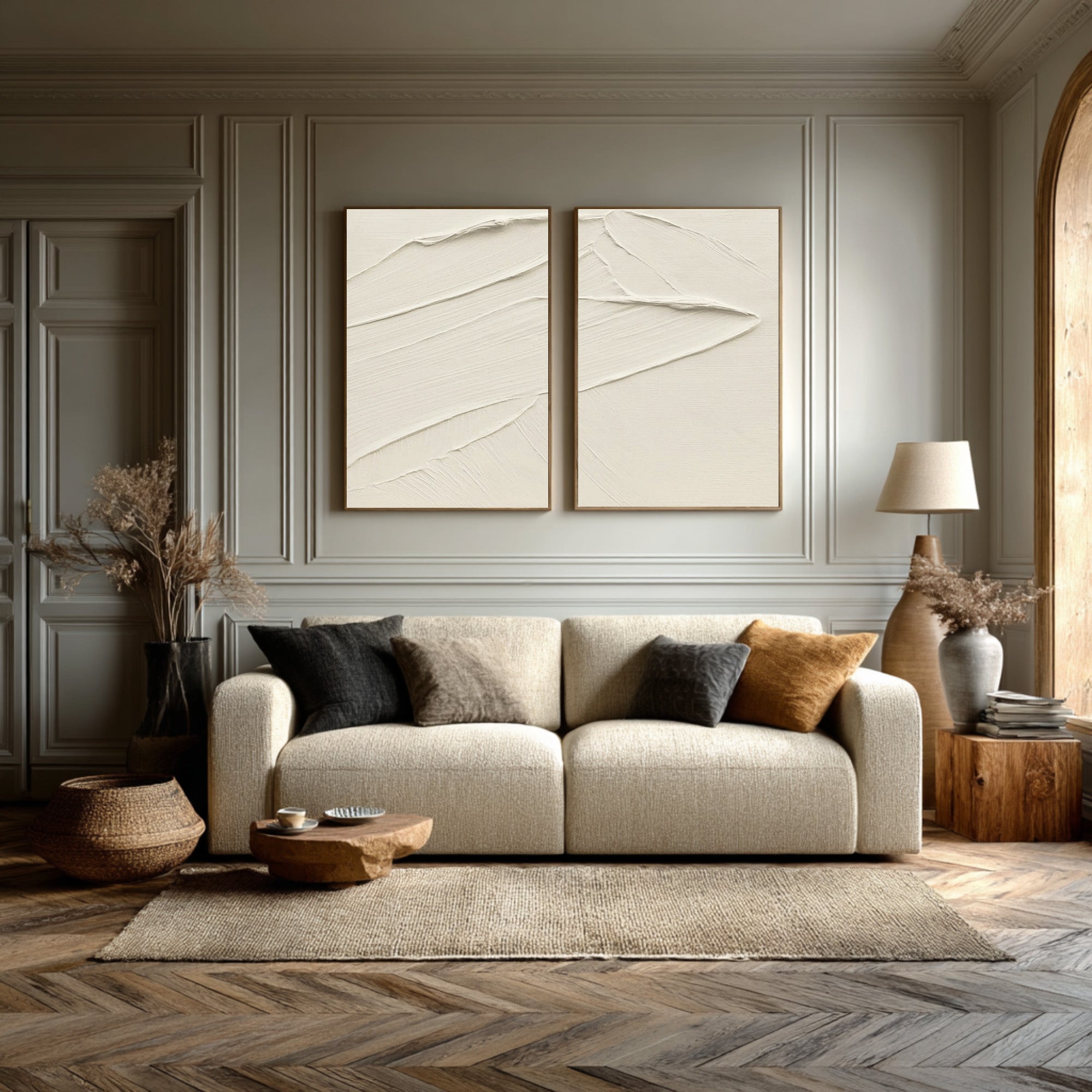 Minimalist White Textured Abstract Wall Art Set Of 2 #AG 077