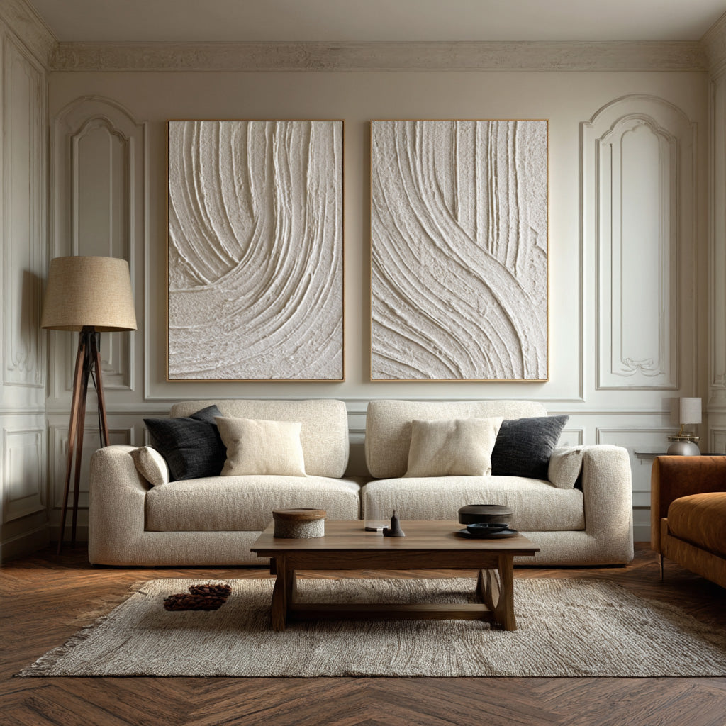 Oversized Beige Abstract Wall Art Panels Set Of 2 #AG 012