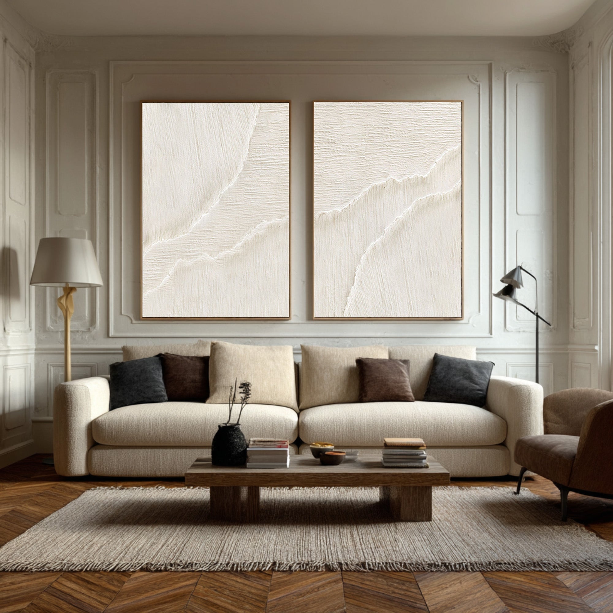 Diptych Textured Abstract Art - Modern Living Room Decor Set Of 2 #AG 073