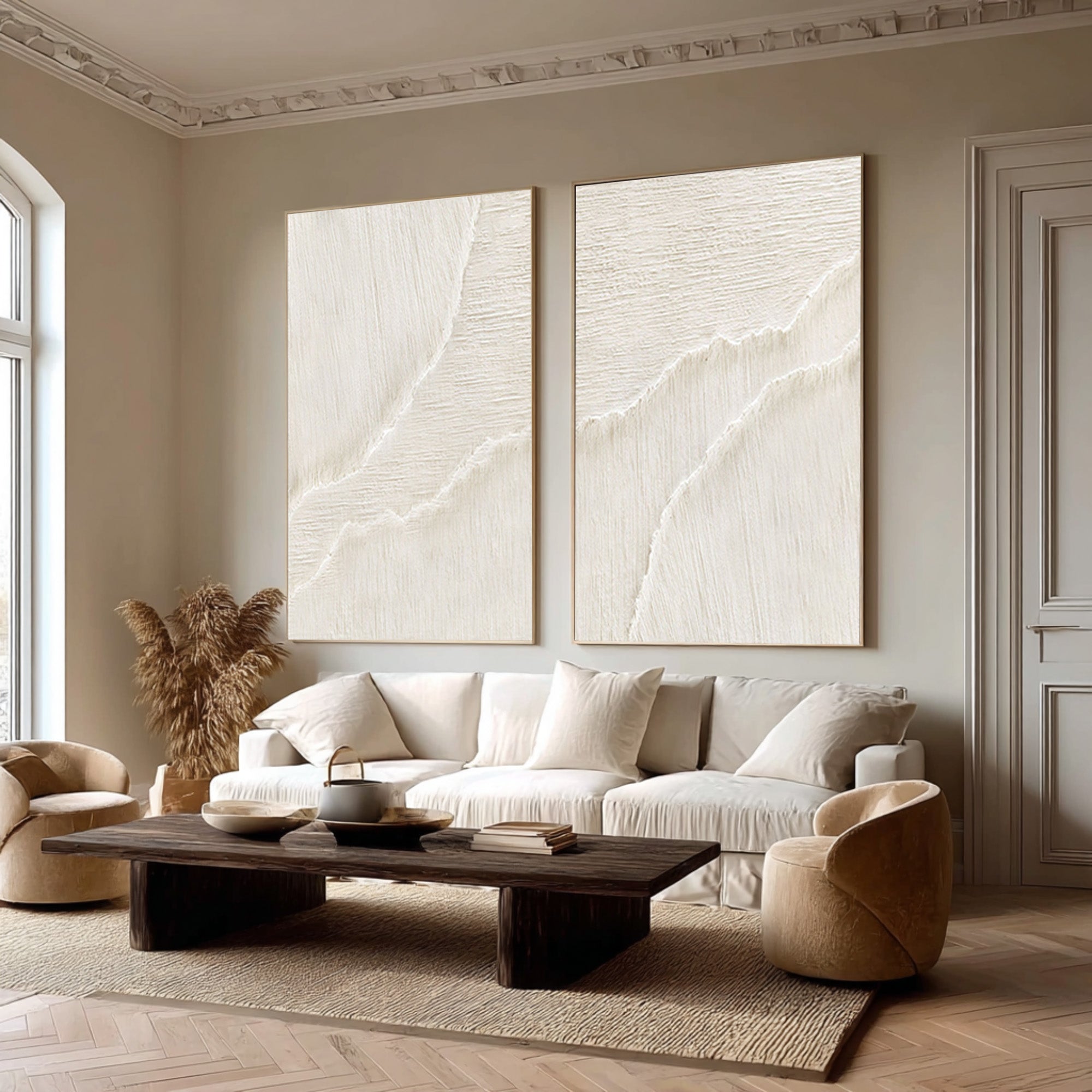 Diptych Textured Abstract Art - Modern Living Room Decor Set Of 2 #AG 073