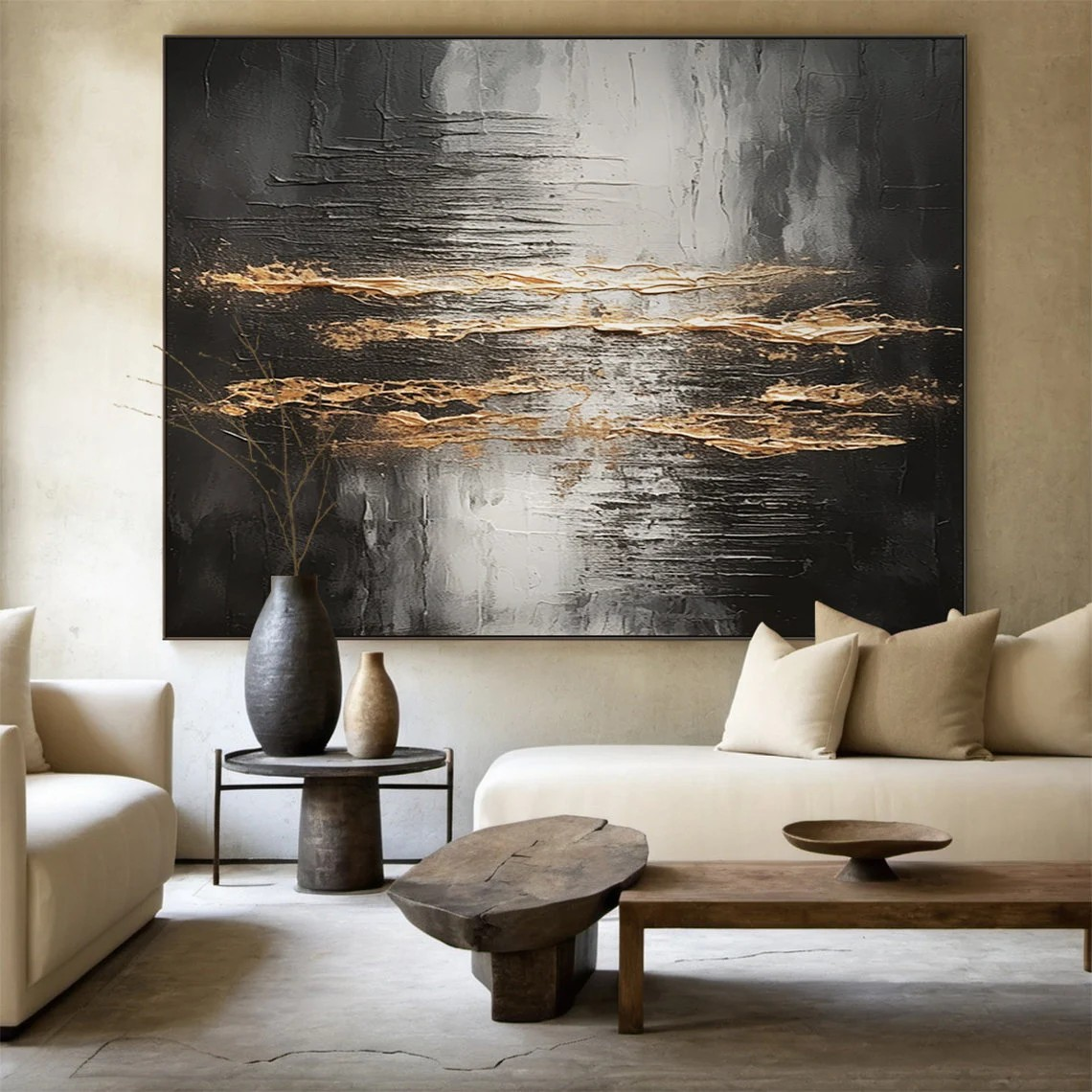 Large Metallic Gold & Black Abstract Wall Art #AP 102