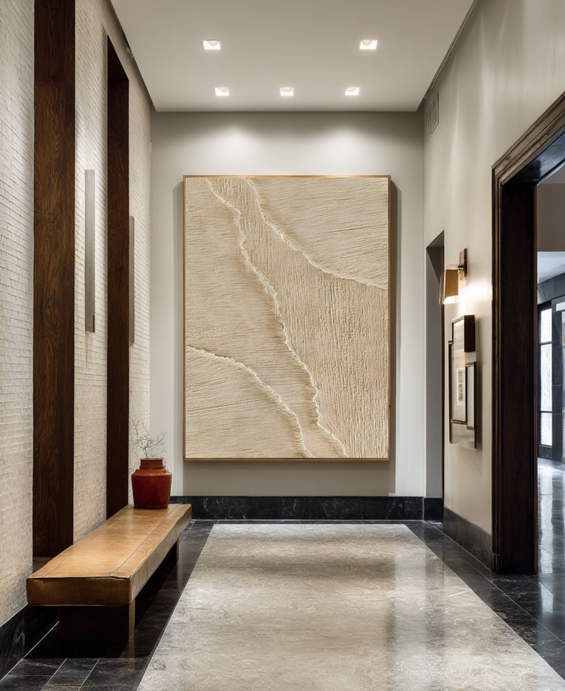 Modern Minimalist Wave Art - Tall Neutral Tone Canvas #AG 072