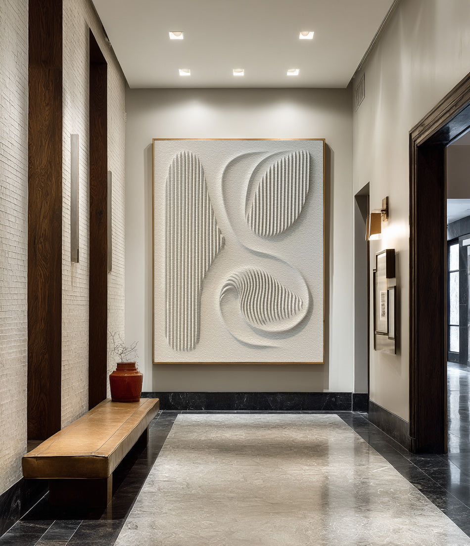 White Textured Abstract Canvas Hand Carved 3D Design #AG 084