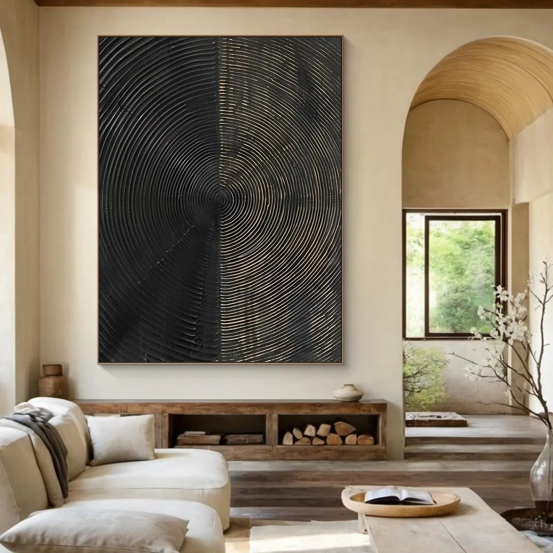 Modern Circular Abstract - Black and Gold Texture Art #MMA 188