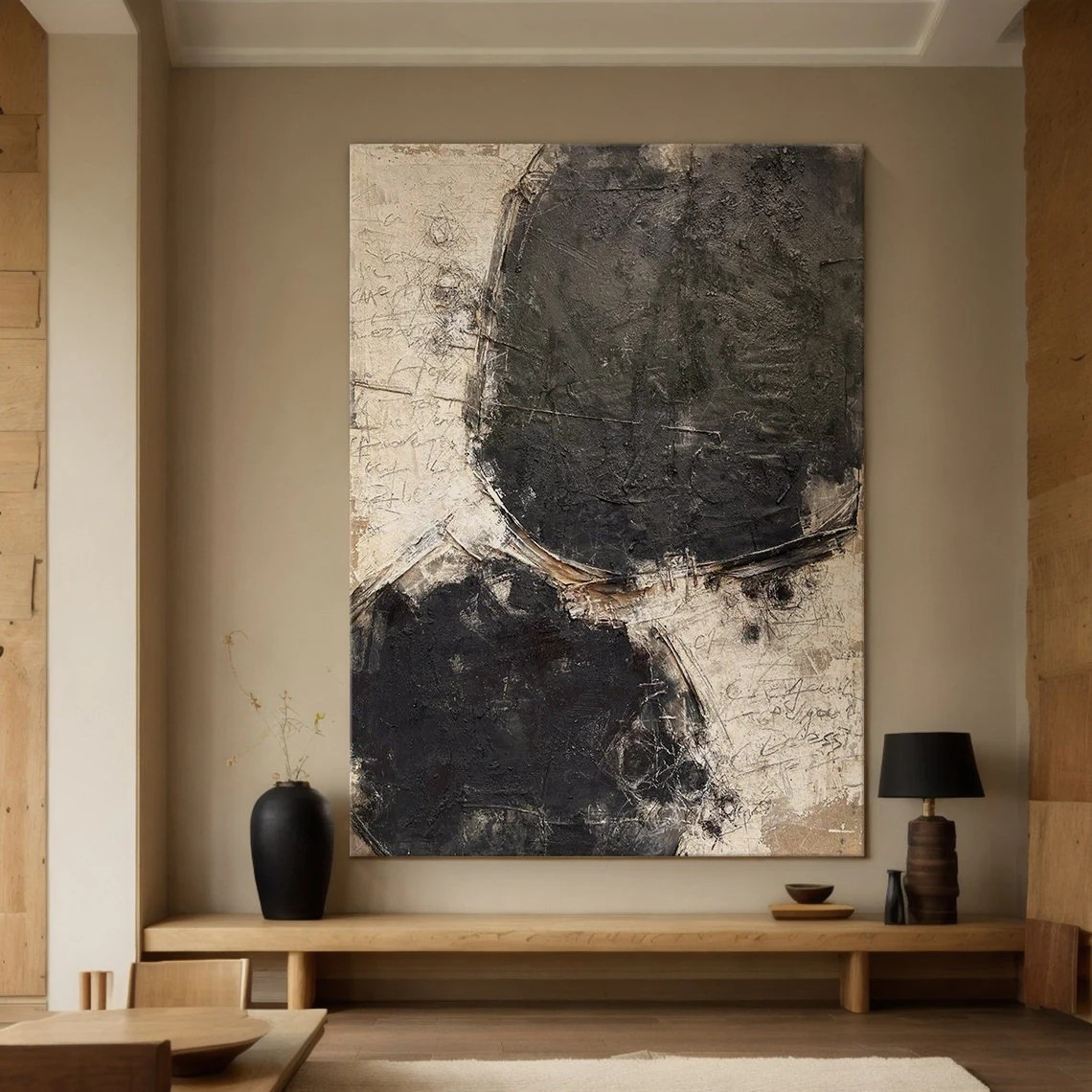 Large Black & Beige Abstract Art for Modern Spaces #AP 101