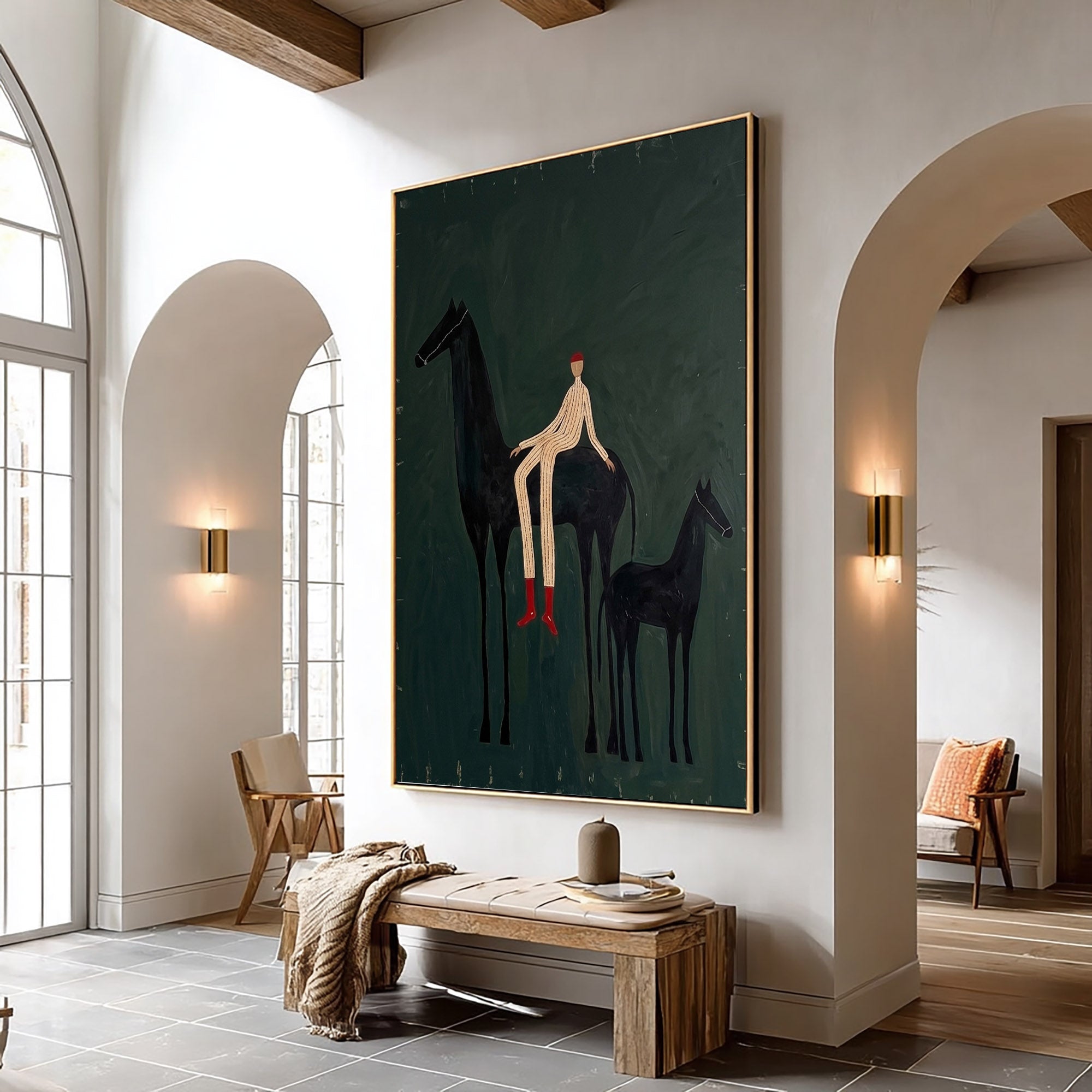 Large Cowboy Horse Wall Art Contemporary Western Ranch Painting 