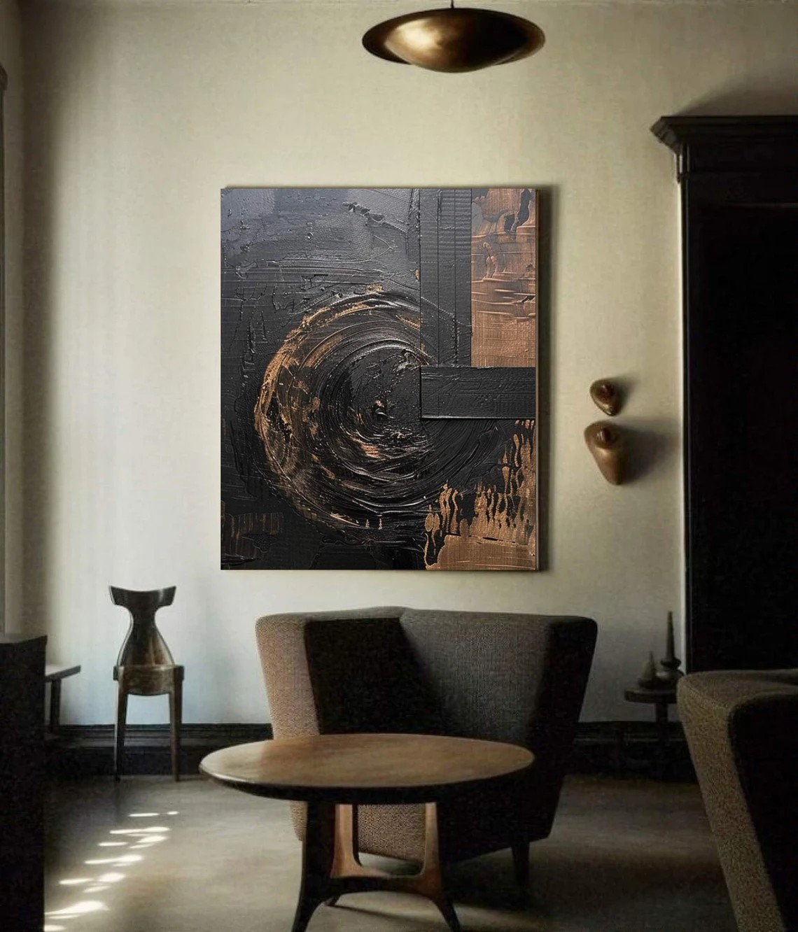 Wabi Sabi Textured Black Wall Art for Luxury Spaces #AP 093