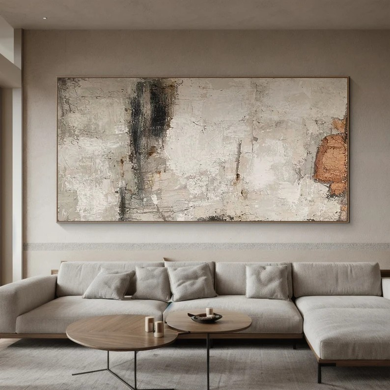 Large Beige Abstract Painting - Wabi Sabi Style Canvas Art #AP 108
