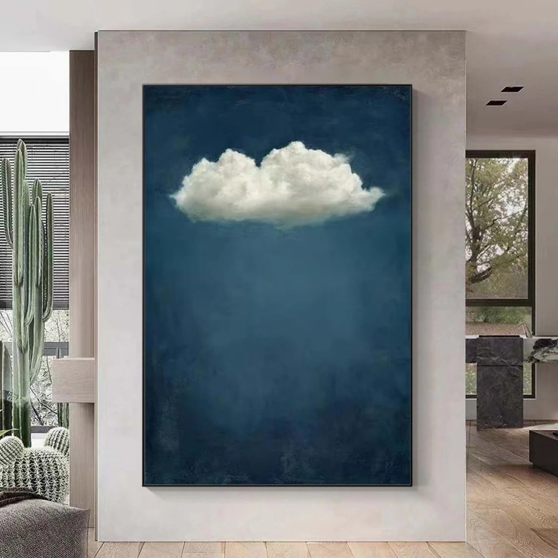 Minimalist Blue Sky and Abstract Cloud Art Modern Wall Decor #OS 073