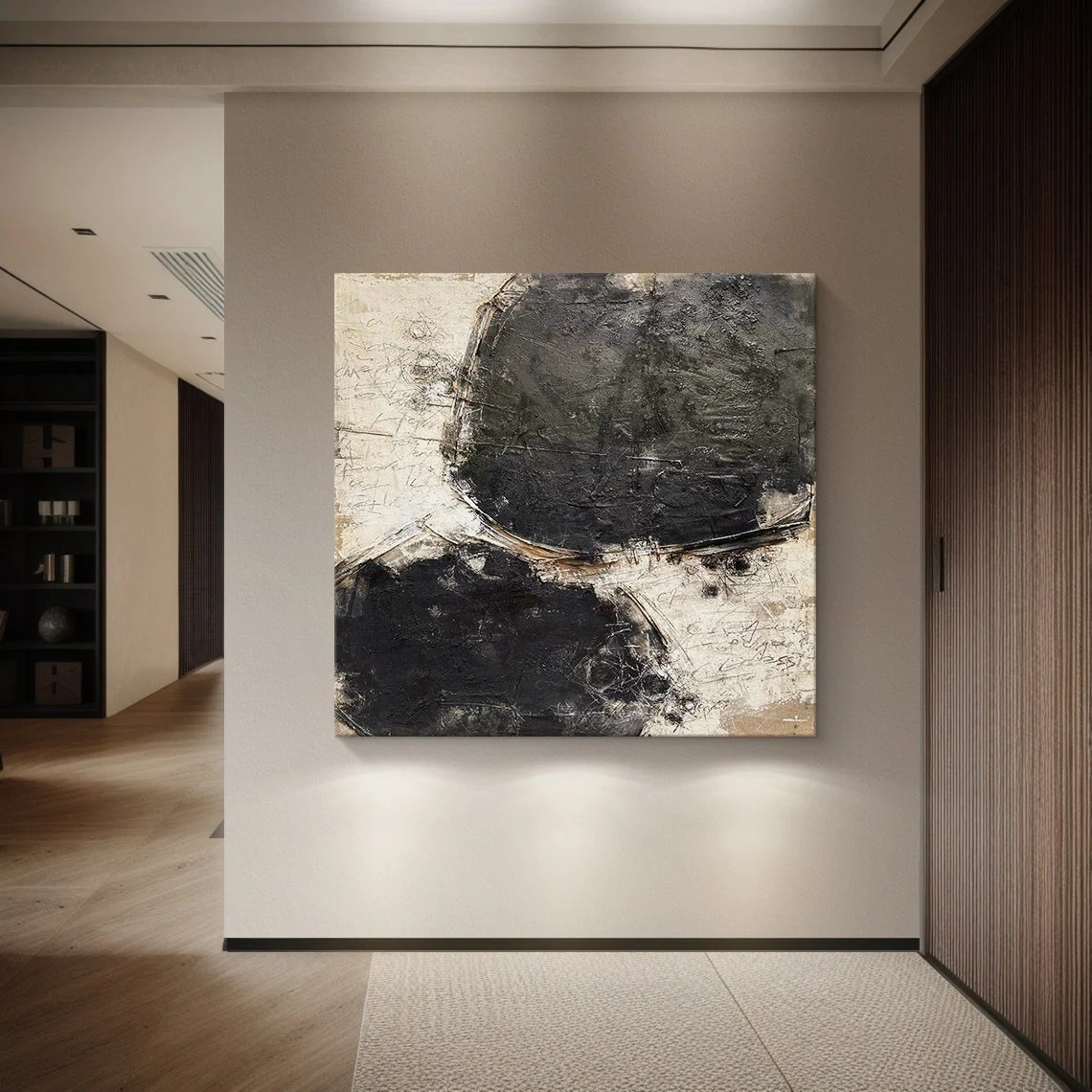 Large Black & Beige Abstract Art for Modern Spaces #AP 101