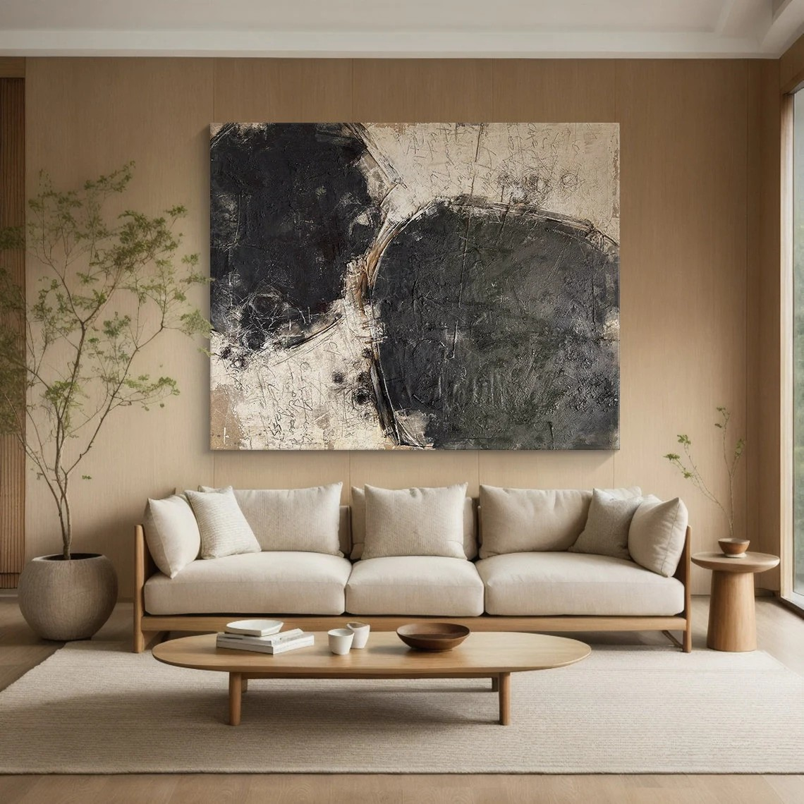 Large Black & Beige Abstract Art for Modern Spaces #AP 101